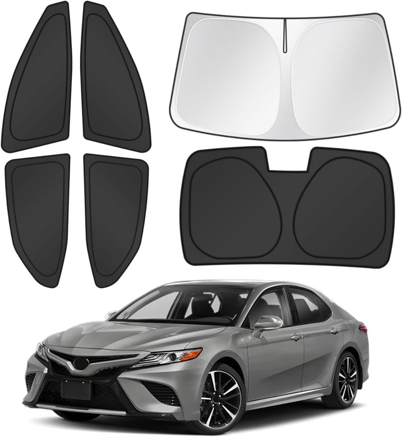 Canvcle Window Shades for 2018-2024 Toyota Camry Accessories Windshield Sun Shade Side Rear Window Cover Sunshade Sun Visor Shield Privacy Protection for Camping Keep Vehicle Cool Black 6PCS - Image 1